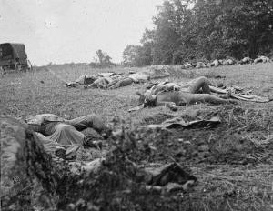 Dead Confederates near the Rose Farm and Peach Orchard (courtesy Library of Congress Prints and Photographs Division, Washington, DC)