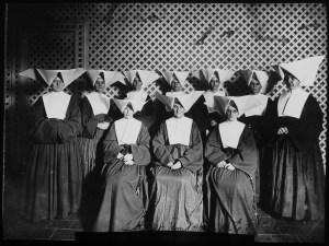 Sisters who served in the Loyola Unit. Standing, left to right: Sisters Valeria Dorn, Agatha Muldoon, DeSales Loftus, Mary David Ingram, Angela Drendel, Lucia Dolan, Florence Means. Seated, left to right: Sisters Catherine Coleman, Chrysostum Moynahan, Marianna Flynn (used with permission of Daughters of Charity Archives) 