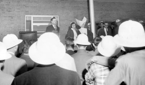 Sr. Justina Morgan, administrator of St. Mary's, addresses the workers following the successful completion of the move.