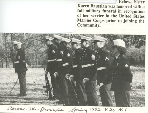 Photo of Sister Karen Baustian's funeral clipped from provincial newsletter, 1992 with full military honors