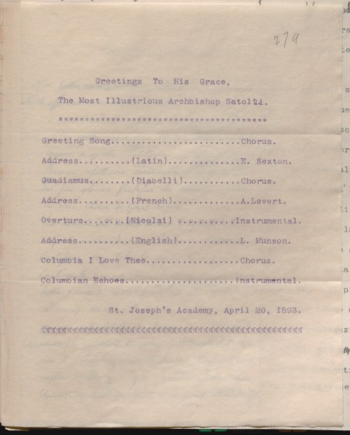 Program from days' events at St. Joseph's Academy