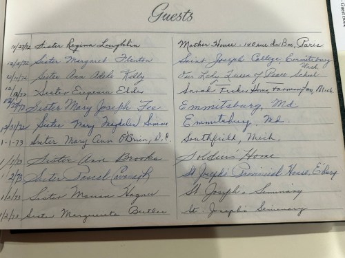Page from St. Ann's guestbook