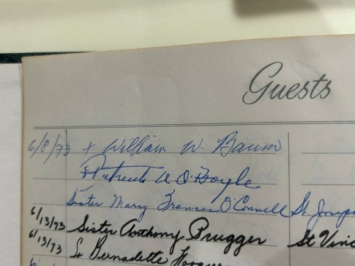 Page from guest book at St. Ann's
