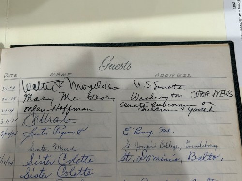 Page from guest book at St. Ann's