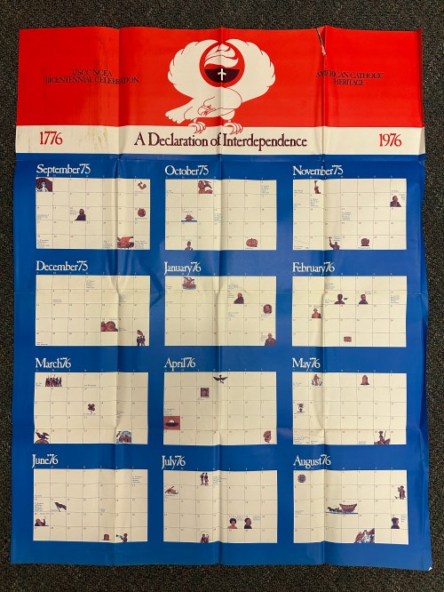 "A Declaration of Interdependence" Calendar from 1975-1976, published by the United States Catholic Conference and National Catholic Educators Association